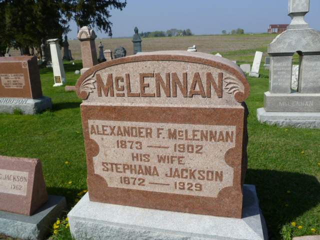 Photo of headstones/Alexander F McLennan 1873-1902 hdstn Elmira Cem Stark Co Illinois